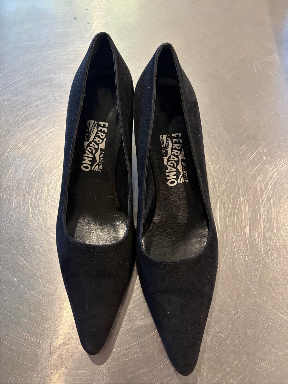 Salvatore Ferragamo Black Suede Pointed Toe Pumps